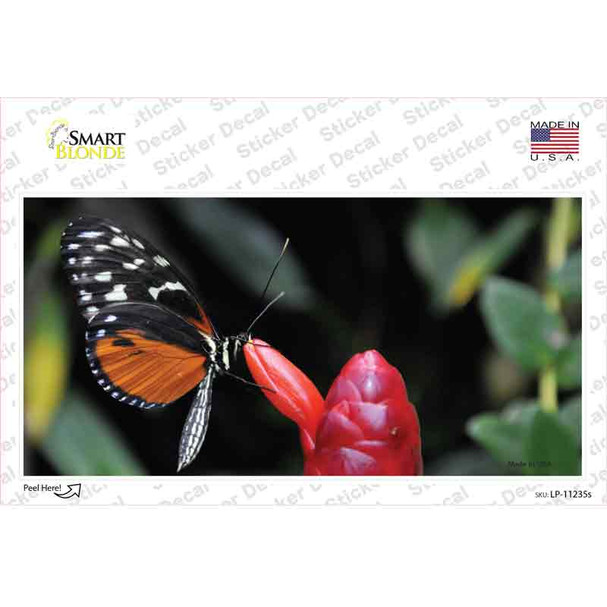 Butterfly On Red Flower Novelty Sticker Decal