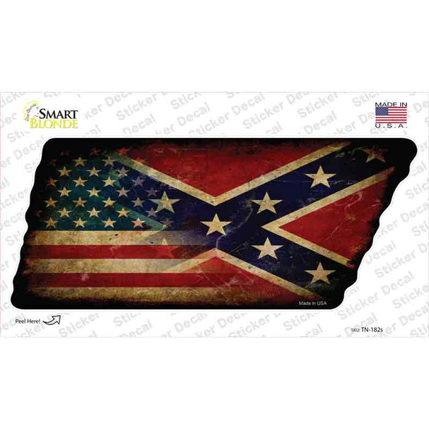 American Confederate Flag Novelty Rusty Tennessee Shape Sticker Decal