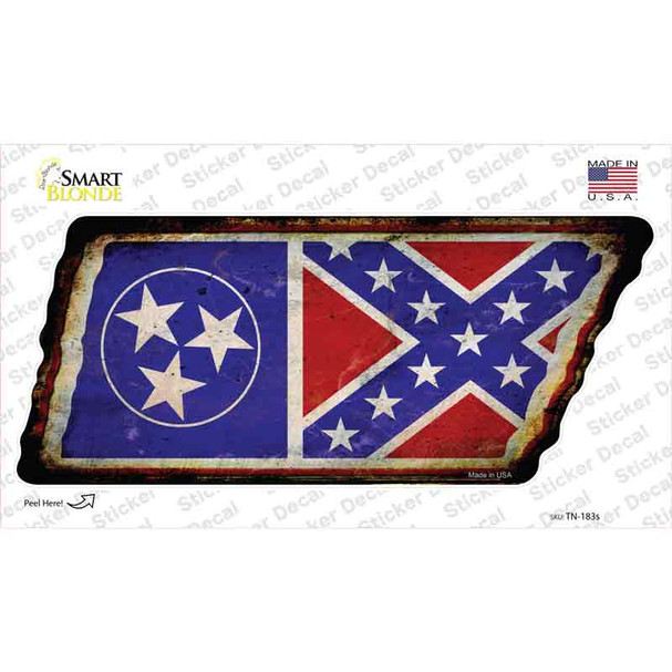 Tennessee Confederate Flag Novelty Rusty Tennessee Shape Sticker Decal
