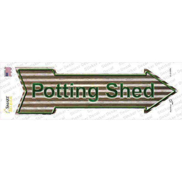 Potting Shed On Corrugated Effect Novelty Arrow Sticker Decal