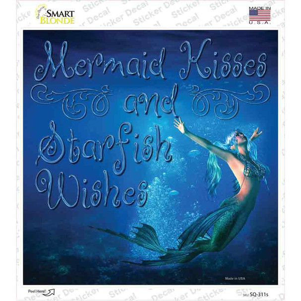 Mermaid Kisses and Starfish Wishes Novelty Square Sticker Decal