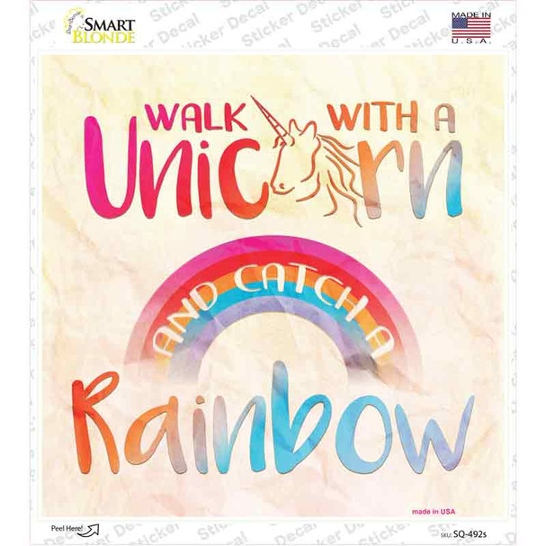 Walk with a Unicorn Novelty Square Sticker Decal