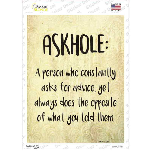 Askhole Definition Novelty Rectangle Sticker Decal