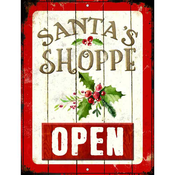 Santas Shop Open Metal Novelty Parking Sign