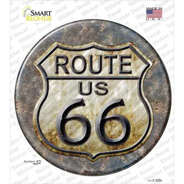 Rusty Route 66 Novelty Circle Sticker Decal