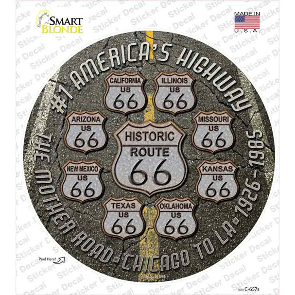 Route 66 Black Top Novelty Circle Sticker Decal