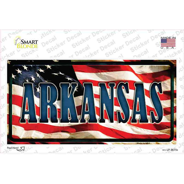 Arkansas on American Flag Novelty Sticker Decal