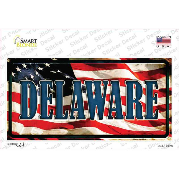 Delaware on American Flag Novelty Sticker Decal
