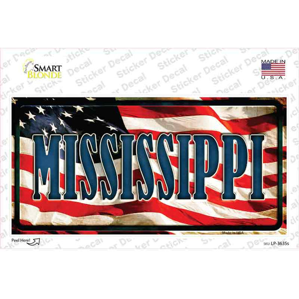 Mississippi on American Flag Novelty Sticker Decal