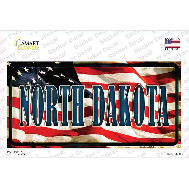 North Dakota on American Flag Novelty Sticker Decal
