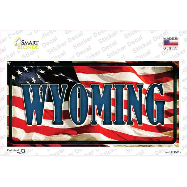 Wyoming on American Flag Novelty Sticker Decal