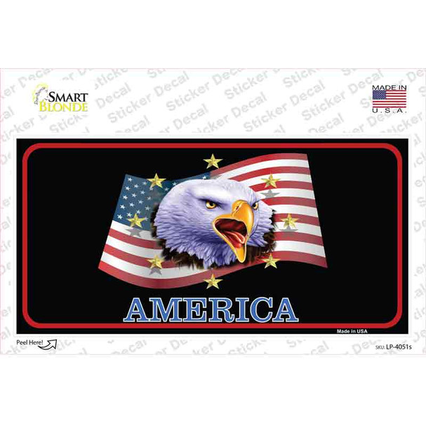 Waving Flag Bald Eagle Black Novelty Sticker Decal