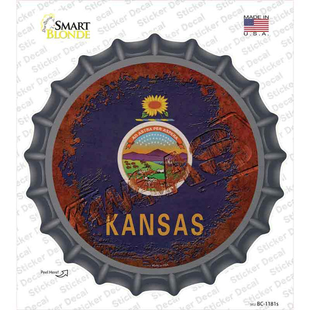 Kansas Rusty Stamped Novelty Bottle Cap Sticker Decal