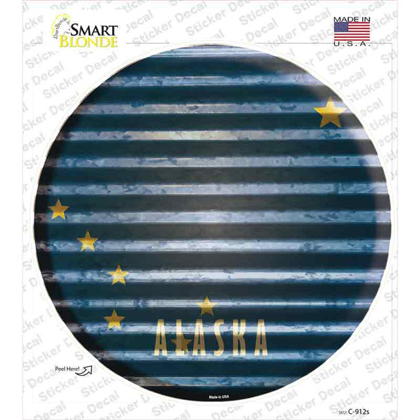 Alaska Flag Corrugated Novelty Circle Sticker Decal