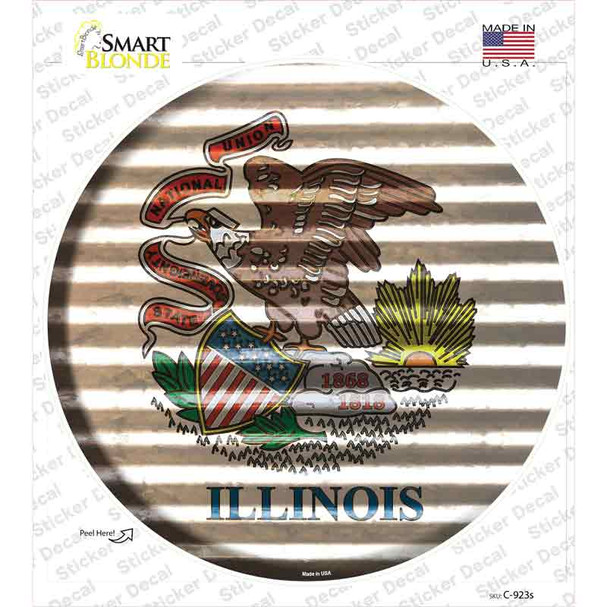 Illinois Flag Corrugated Novelty Circle Sticker Decal