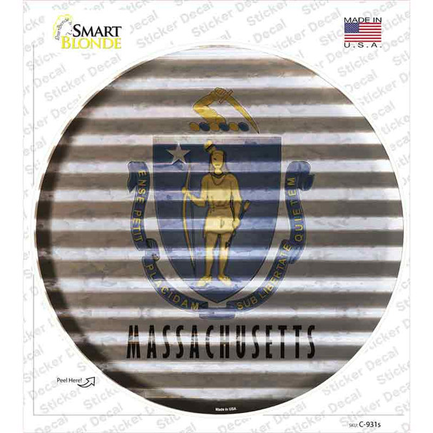 Massachusetts Flag Corrugated Novelty Circle Sticker Decal