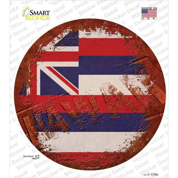 Hawaii Rusty Stamped Novelty Circle Sticker Decal