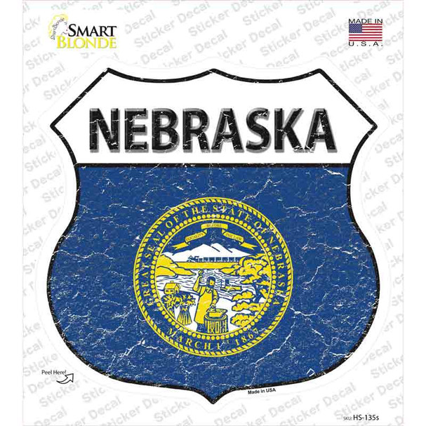 Nebraska Flag Novelty Highway Shield Sticker Decal