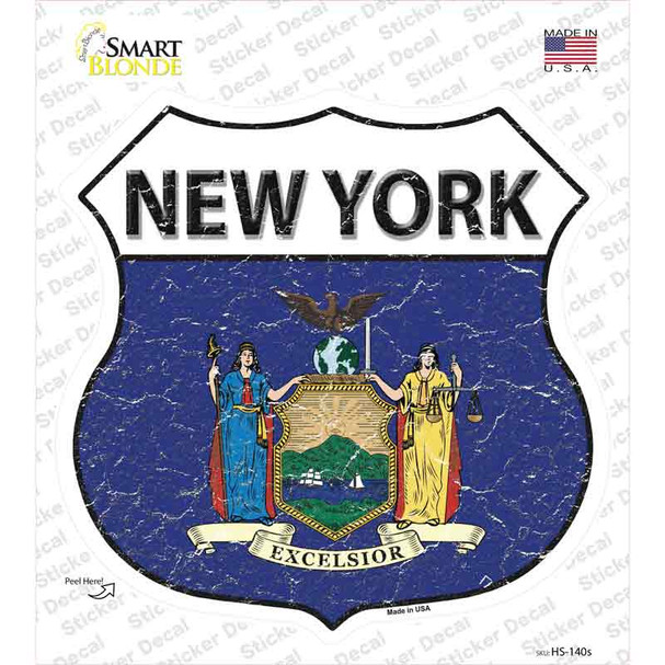 New York Flag Novelty Highway Shield Sticker Decal
