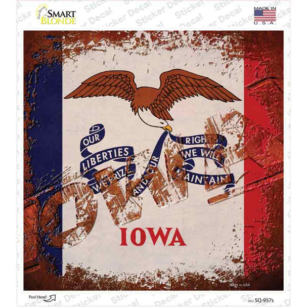 Iowa Rusty Stamped Novelty Square Sticker Decal