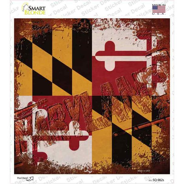 Maryland Rusty Stamped Novelty Square Sticker Decal