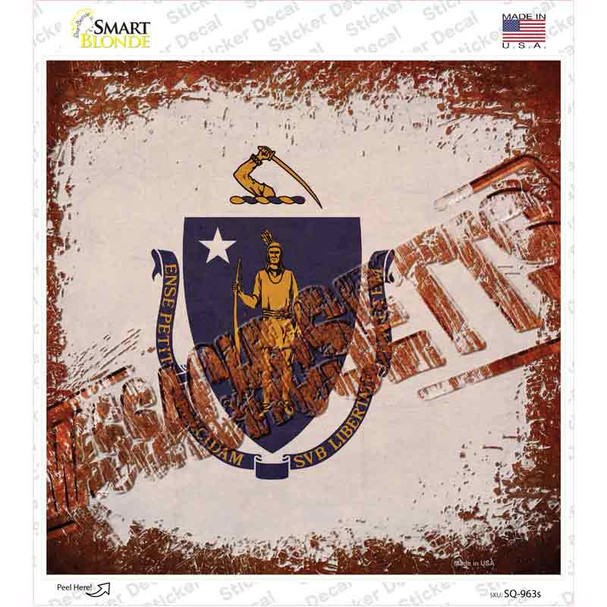 Massachusetts Rusty Stamped Novelty Square Sticker Decal