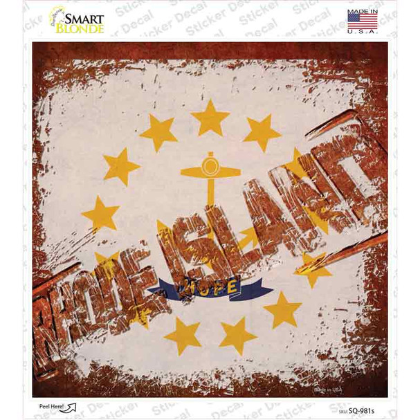 Rhode Island Rusty Stamped Novelty Square Sticker Decal
