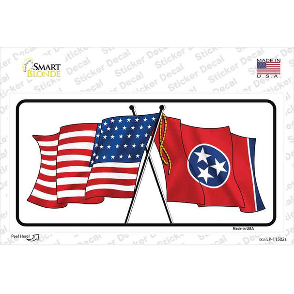 Tennessee Crossed US Flag Novelty Sticker Decal