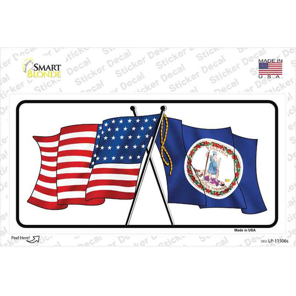 Virginia Crossed US Flag Novelty Sticker Decal