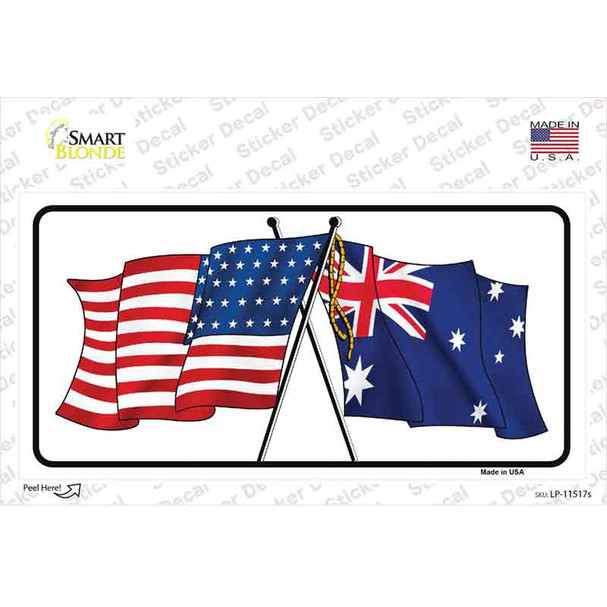 Australia Crossed US Flag Novelty Sticker Decal