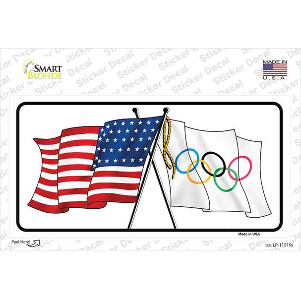 Olympic Crossed US Flag Novelty Sticker Decal