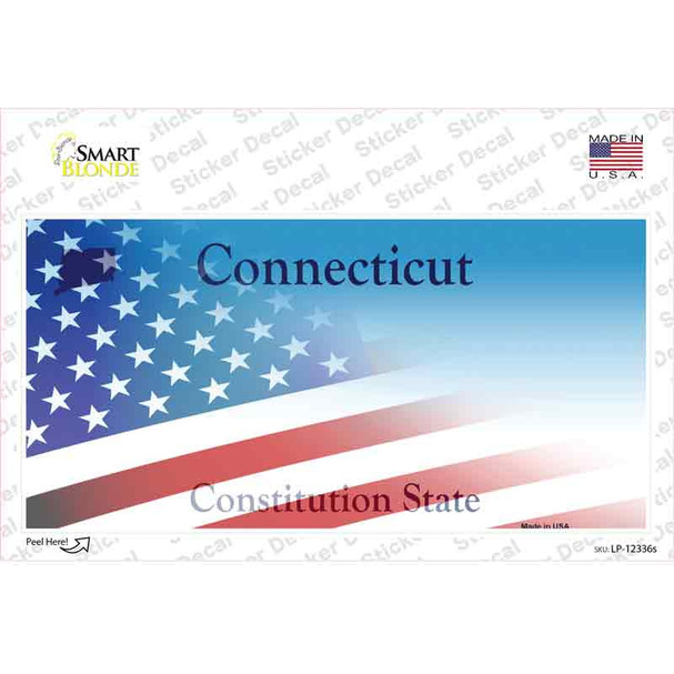 Connecticut with American Flag Novelty Sticker Decal