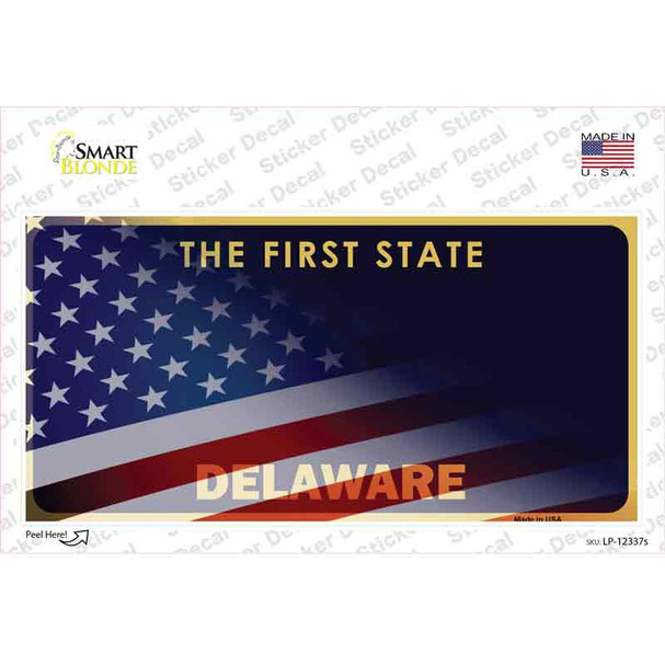 Delaware with American Flag Novelty Sticker Decal