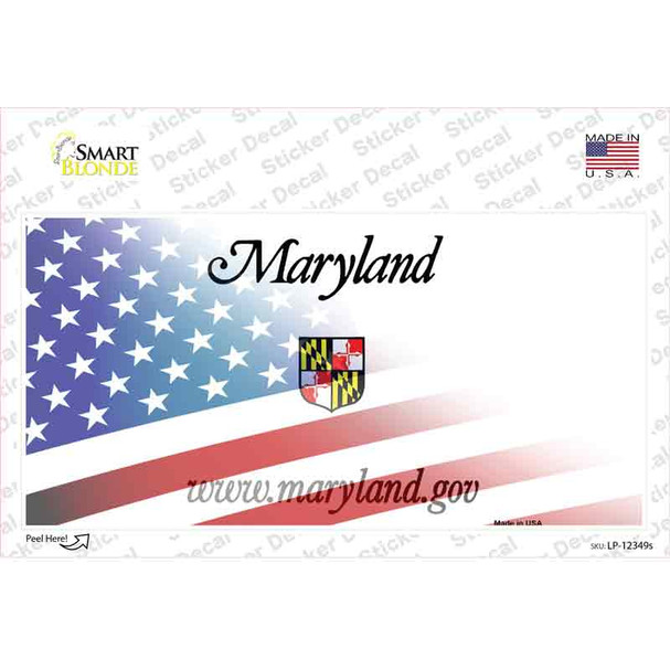 Maryland with American Flag Novelty Sticker Decal