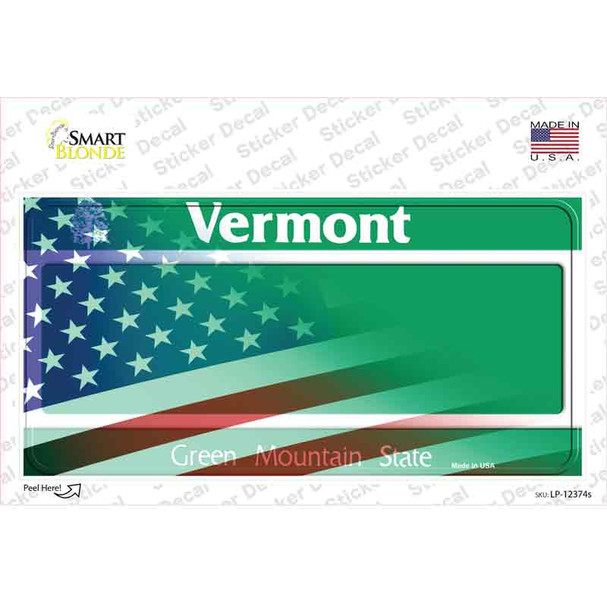 Vermont with American Flag Novelty Sticker Decal