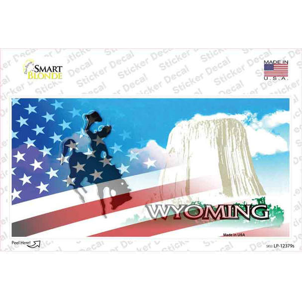 Wyoming with American Flag Novelty Sticker Decal