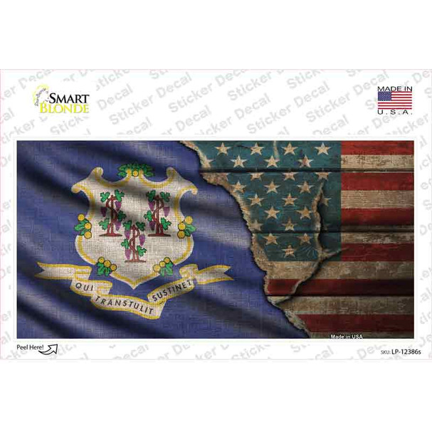 Connecticut/American Flag Novelty Sticker Decal
