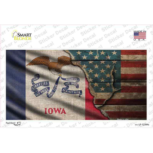 Iowa/American Flag Novelty Sticker Decal