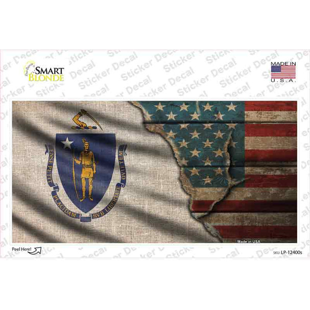 Massachusetts/American Flag Novelty Sticker Decal