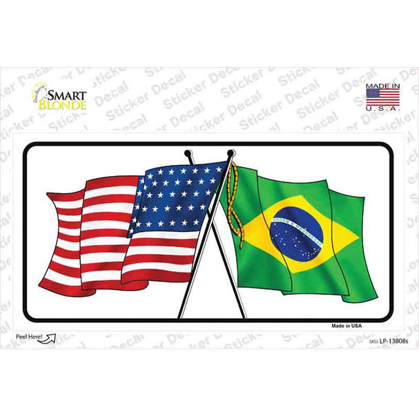 Brazil USA Crossed Flags Novelty Sticker Decal