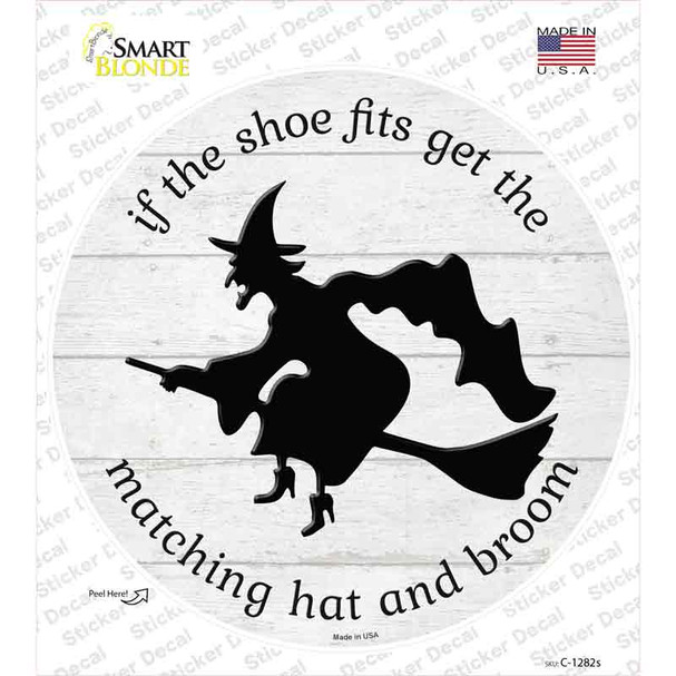 Matching Hat and Broom Witch Novelty Circle Sticker Decal