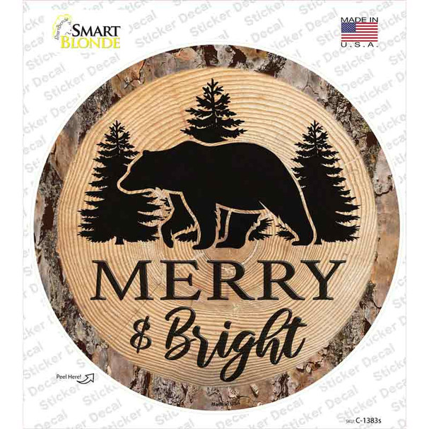 Merry and Bright Bear Novelty Circle Sticker Decal