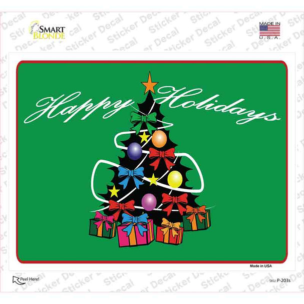 Happy Holidays Tree Novelty Rectangle Sticker Decal