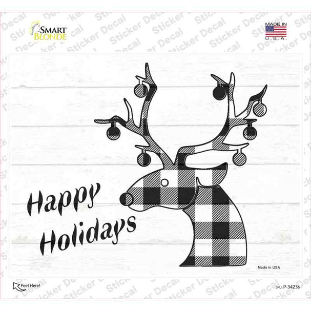 Happy Holidays Black Plaid Novelty Rectangle Sticker Decal