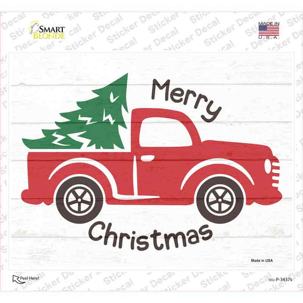 Merry Christmas Hauling Tree Novelty Rectangle Sticker Decal