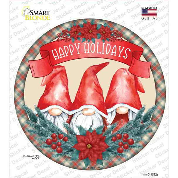 Happy Holidays Gnomes Novelty Circle Sticker Decal