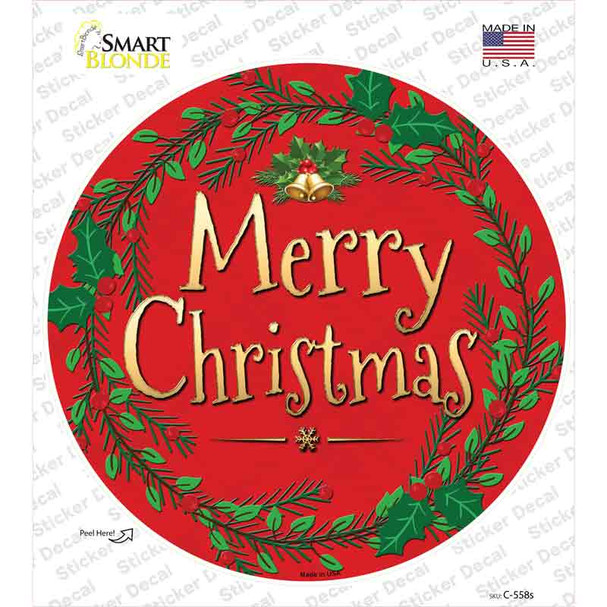 Merry Christmas Red Wreath Novelty Circle Sticker Decal