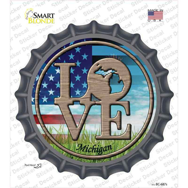 Love Michigan Novelty Bottle Cap Sticker Decal