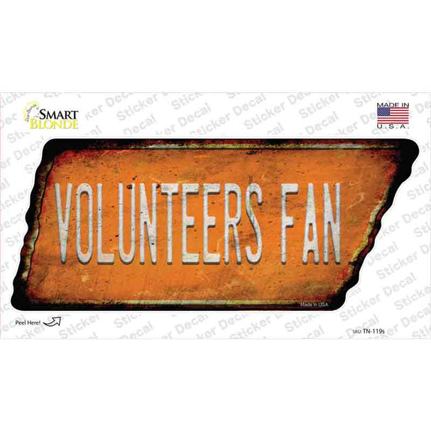 Volunteers Fan Novelty Rusty Tennessee Shape Sticker Decal