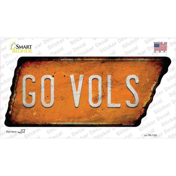 Go Vols Novelty Rusty Tennessee Shape Sticker Decal